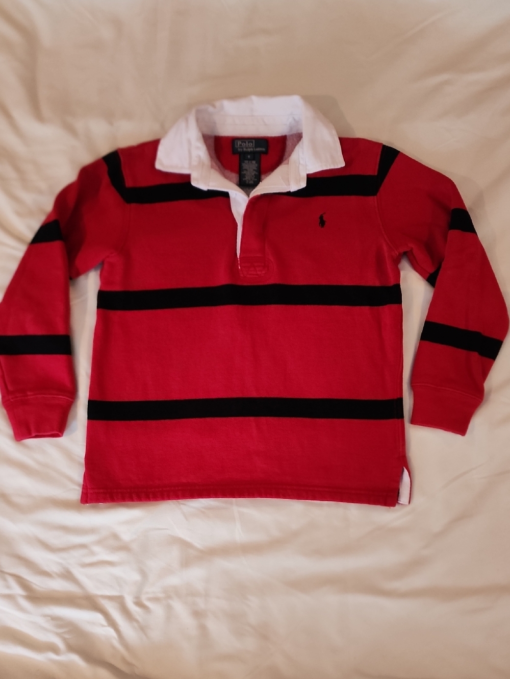 Polo Ralph Lauren Red & Navy Striped Long Sleeve Collared - Size 6